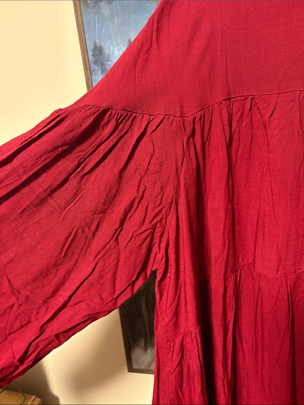 Women’s Burgundy Midi Dress with Tassel Tie - Picture 3 of 5